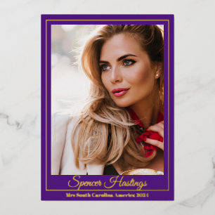 Pageant Photo Card   Real Foil Purple Border