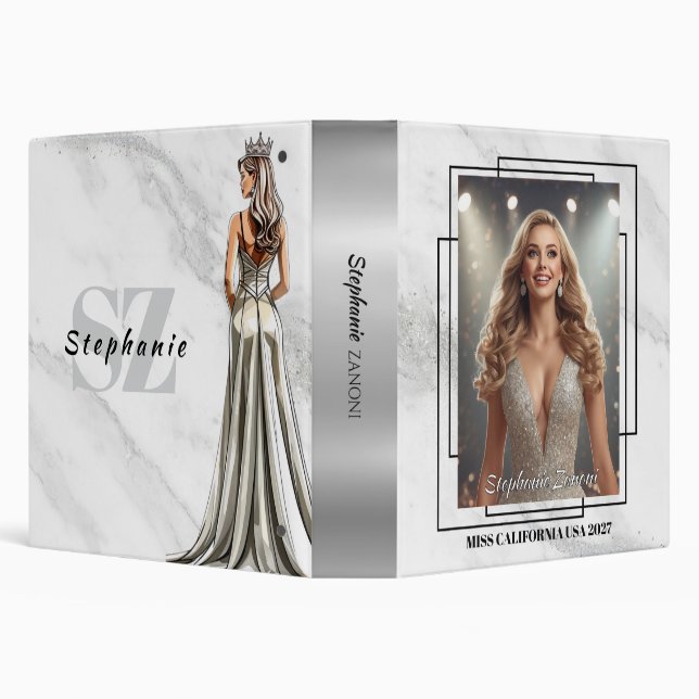 Pageant Portrait Notebook Crowned Queen Marble 3 Ring Binder (Background)