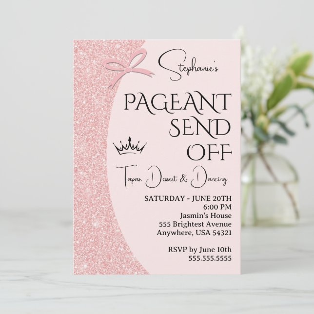 Pageant Send Off Party Invitation | Pink Glitter (Standing Front)