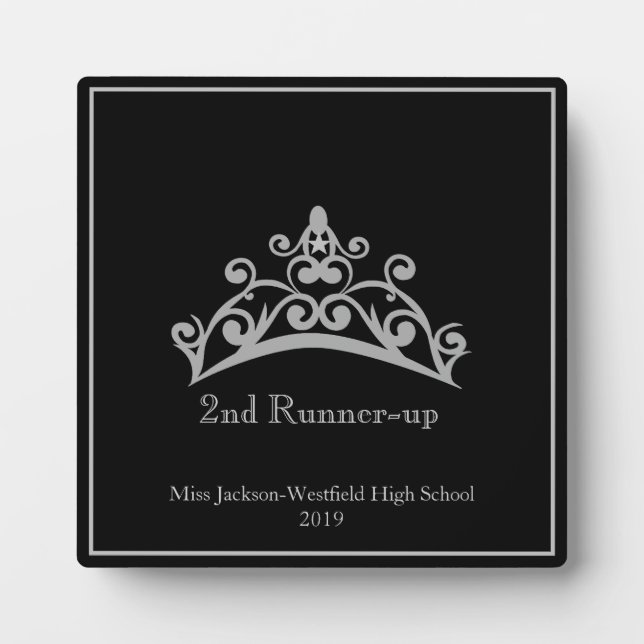 Pageant Silver Tiara Crown 2nd Runner-up Plaque (Front)
