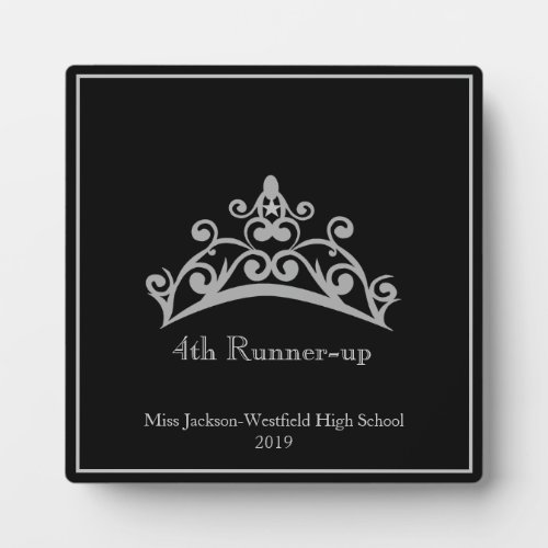 Pageant Silver Tiara Crown 4th Runner_up Plaque