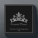 Pageant Silver Tiara Crown Swimsuit Plaque<br><div class="desc">An award for any one who wishes to have a crown on it. Shown in a 5x7" size this plaque is a real stand-up award for your pageant winners, contestants or even best mom. Created in a sleek Black background with light Silver-Grey text and border, which you can change to...</div>