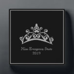 Pageant Silver Tiara Crown Titleholders Plaque<br><div class="desc">An award for any one who wishes to have a crown on it. Shown in a 5x7" size this plaque is a real stand-up award for your pageant winners, contestants or even best mom. Created in a sleek Black background with light Silver-Gray text, which you can change to your liking,...</div>