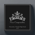 Pageant SLVR Tiara Crown Miss Congeniality Plaque<br><div class="desc">An award for any one who wishes to have a crown on it. Shown in a 5x7" size this plaque is a real stand-up award for your pageant winners, contestants or even best mom. Created in a sleek Black background with light Silver-Grey text and border, which you can change to...</div>