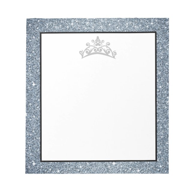 Pageant Tiara Crown Blue Glitter Notepad (Front)