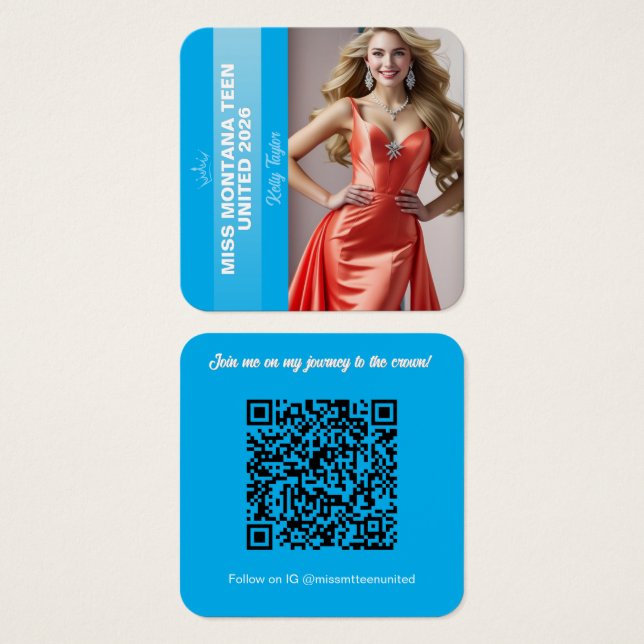 Pageant Titleholder Profile Card | Color Pop Blue (Front & Back)