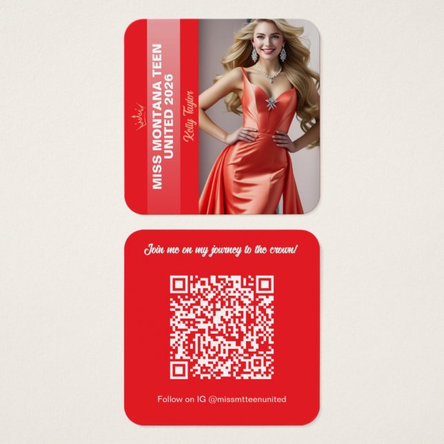 Pageant Titleholder Profile Card | Color Pop Red (Front & Back)