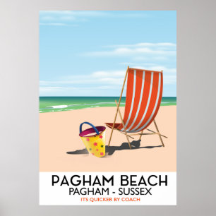 Pagham Beach Sussex vintage travel poster