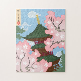Pagoda Among Cherry Blossoms Jigsaw Puzzle