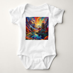 Pagoda and Coloured Landscape Baby Bodysuit