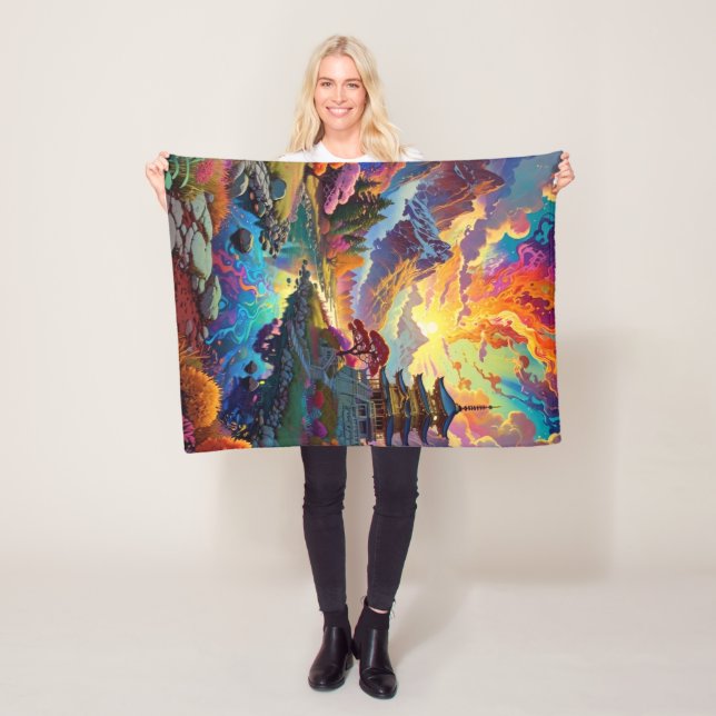 Pagoda and Coloured Landscape  Fleece Blanket (In Situ)