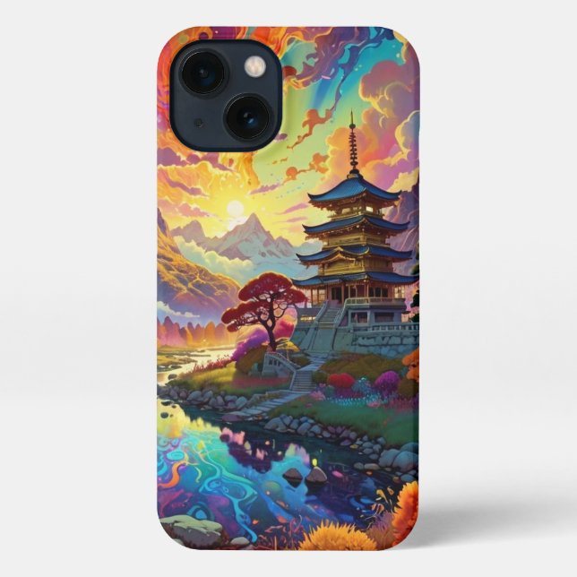 Pagoda and Coloured Landscape iPhone Case (Back)