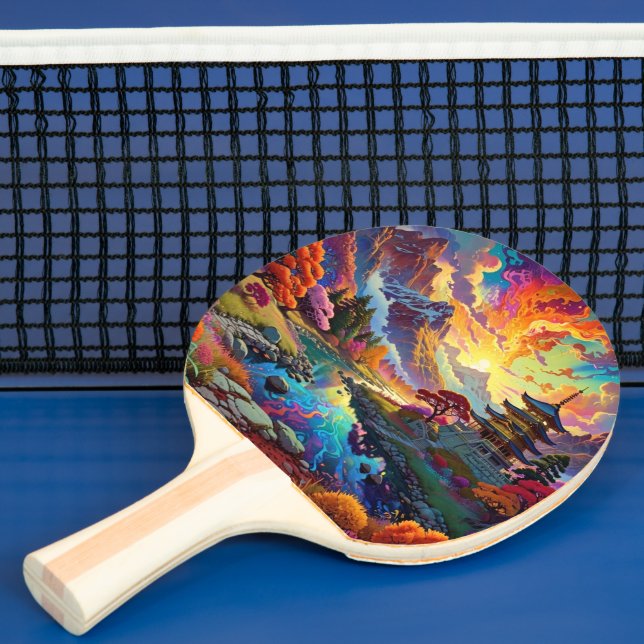 Pagoda and Coloured Landscape Ping Pong Paddle (Insitu)