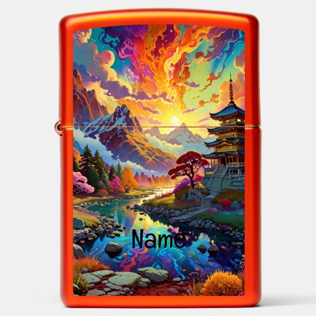 Pagoda and Coloured Landscape Zippo Lighter (Front)
