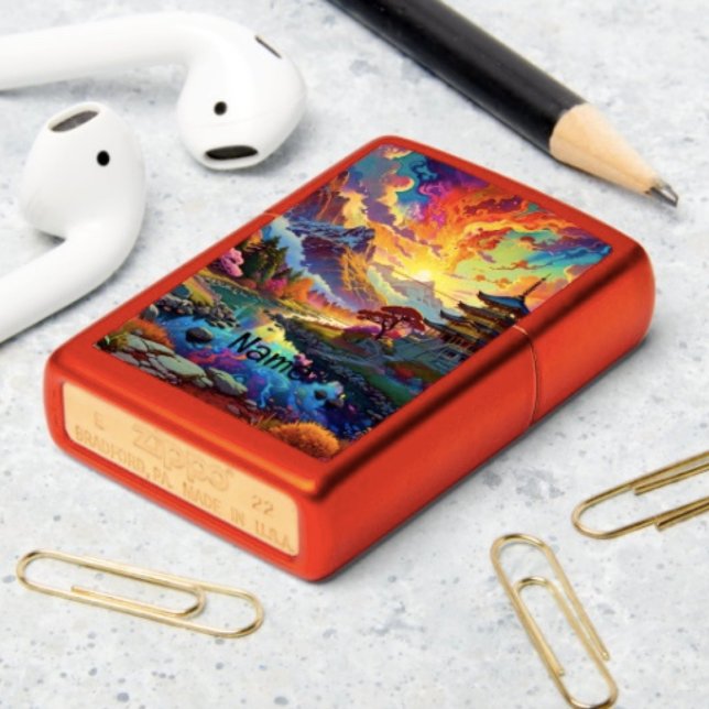Pagoda and Coloured Landscape Zippo Lighter (Design Genuine Zippo® Lighter Dimensions: 1.5" w x 2.25"  Made in USA. )