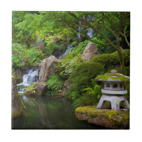 Pagoda and Pond in the Japanese Garden Ceramic Tile