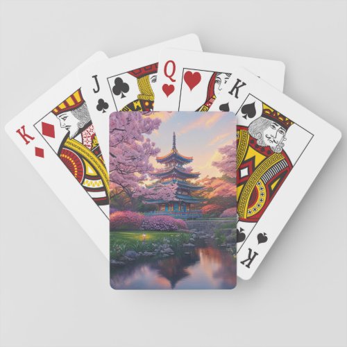 Pagoda Embraced by a Charming Japanese Garden Playing Cards