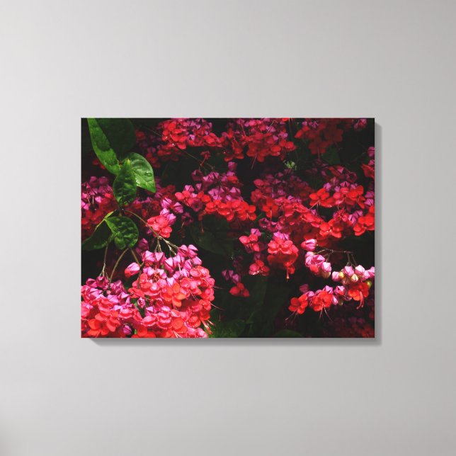 Pagoda Flowers Colorful Red and Pink Canvas Print (Front)
