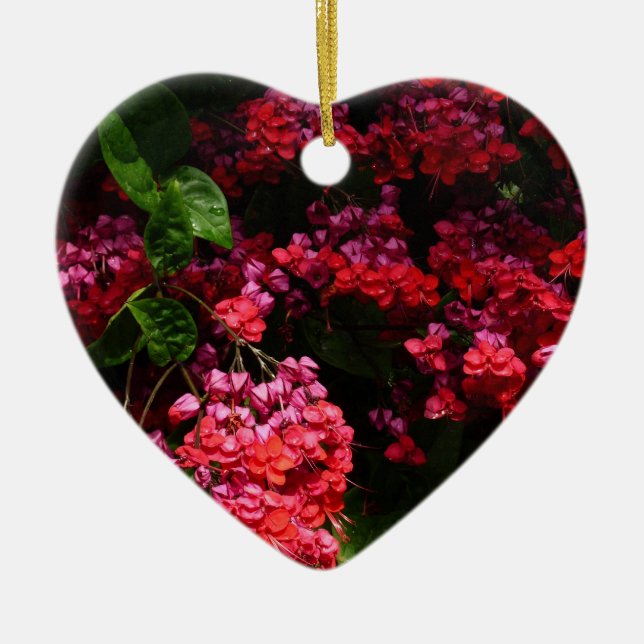 Pagoda Flowers Colorful Red and Pink Ceramic Ornament (Front)