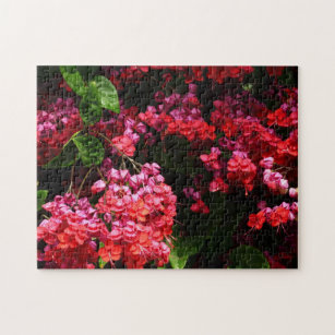 Pagoda Flowers Colorful Red and Pink Jigsaw Puzzle