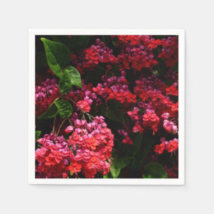 Pagoda Flowers Colorful Red and Pink Paper Napkins