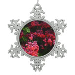 Pagoda Flowers Colorful Red and Pink Snowflake Pewter Christmas Ornament