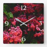 Pagoda Flowers Colorful Red and Pink Square Wall Clock
