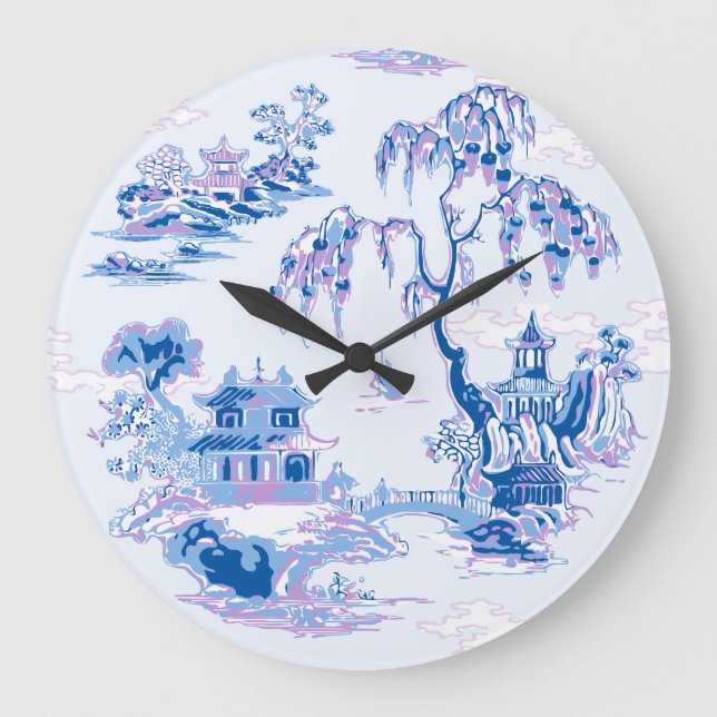 Pagoda Garden in Blue and Purple Large Clock (Front)