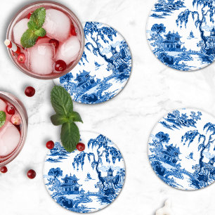 Pagoda Garden in Blue Porcelain Coaster Set
