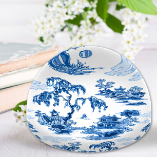Pagoda Garden in Blue Porcelain Paperweight
