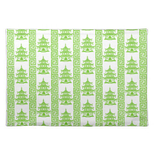 Pagoda Greek Key Stripe – Lime Chinoiserie Cloth Placemat