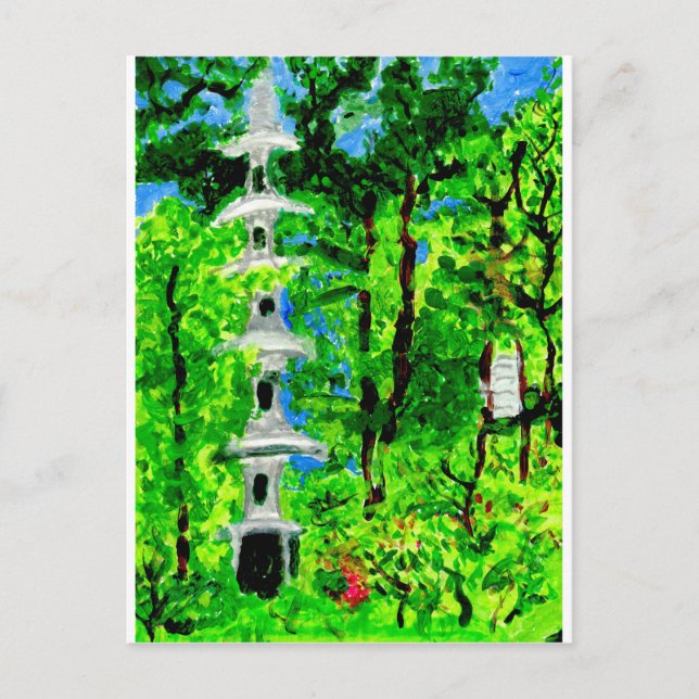 Pagoda in lush spring landscape postcard (Front)