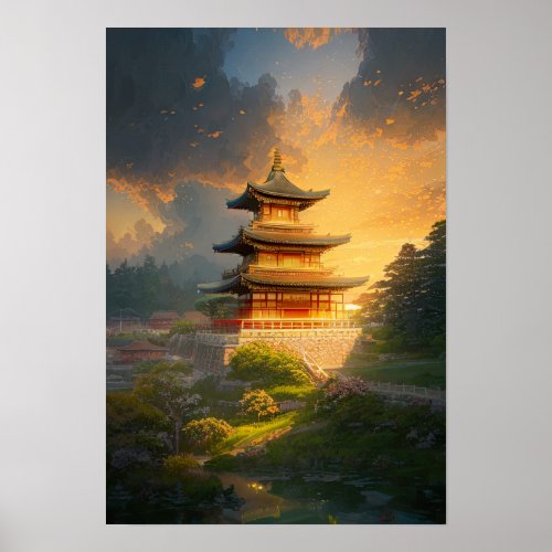 Pagoda in the Golden Hour Poster