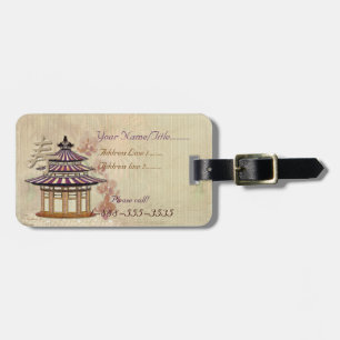 Pagoda Rose Mixed Media Oriental Luggage Tag