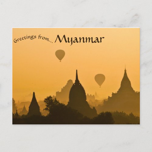 Pagodas and Balloons Sunset at Old Bagan Myanmar Postcard