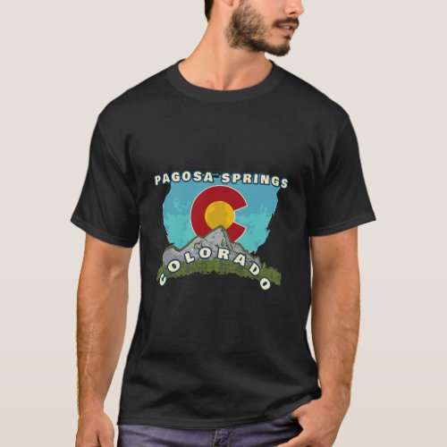 Pagosa Springs Colorado Mountain And Flag C T_Shirt