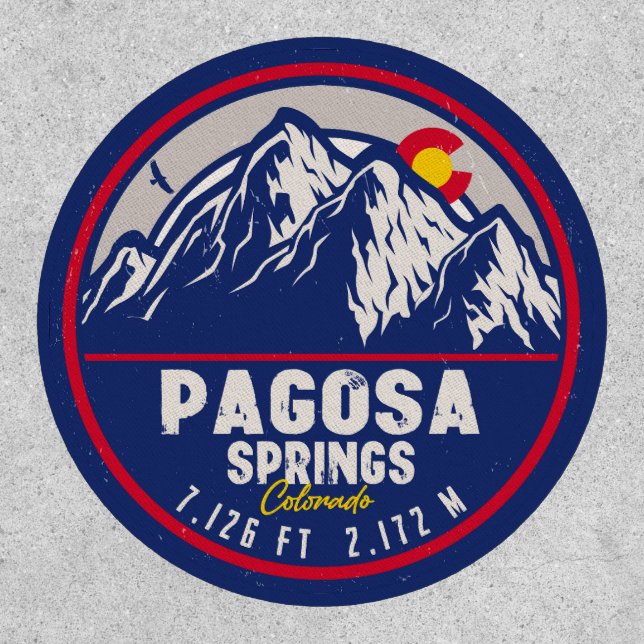 Pagosa Springs Colorado Retro Sunset Mountains 60s Patch (Front)