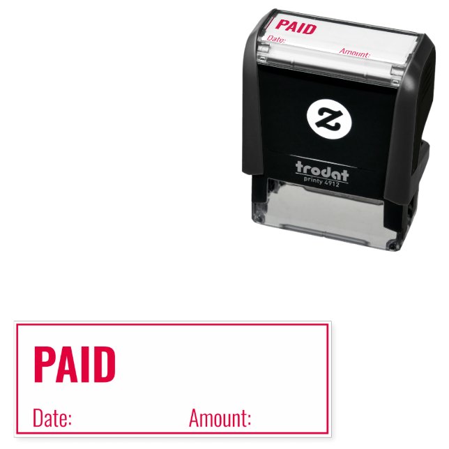 PAID Date Amount and Border Business Template Self-inking Stamp (In Situ)