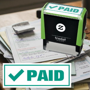 Paid green check mark tick business office invoice self-inking stamp