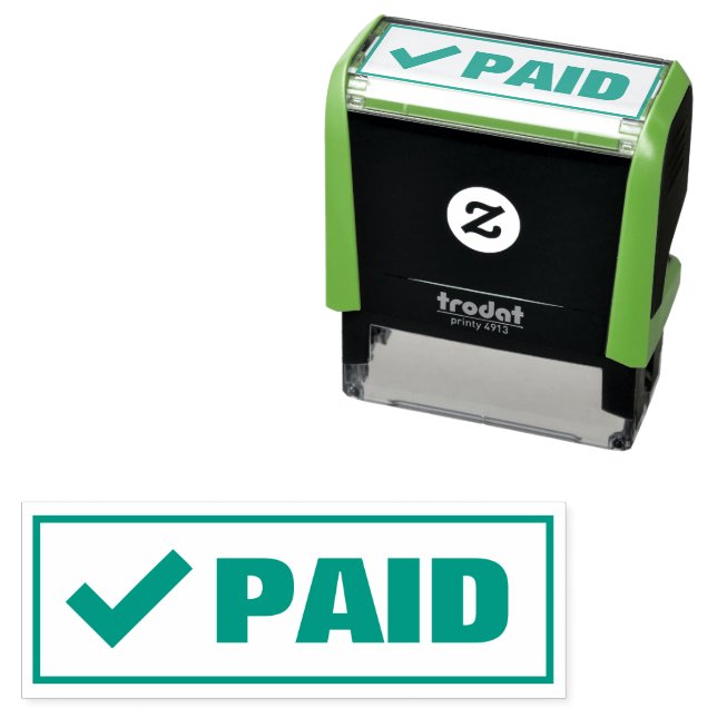 Paid green check mark tick business office invoice self-inking stamp (In Situ)