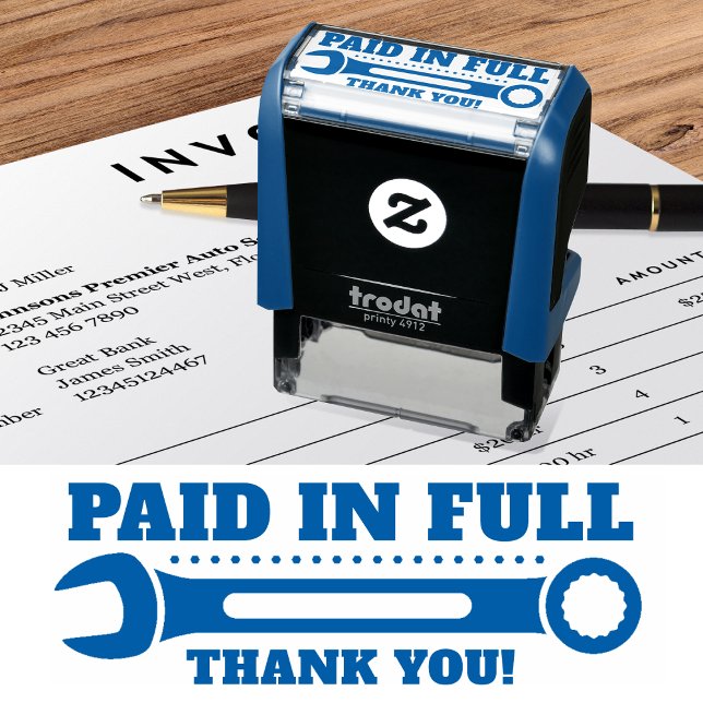 Paid in Full Accounting Wrench Tool Business Blue Self-inking Stamp (Creator Uploaded)
