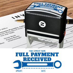 Paid in Full Custom Name Accounting Wrench Blue Self-inking Stamp