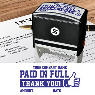 Paid in Full Custom Name Thumbs Up Business Blue Self-inking Stamp