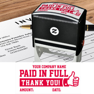 Paid in Full Custom Name Thumbs Up Business Red Self-inking Stamp