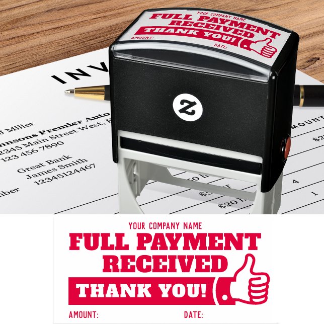 Paid in Full Custom Name Thumbs Up Business Red Self-inking Stamp (Creator Uploaded)