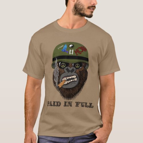 Paid in Full Funny gorilla with cigar and helmet T_Shirt