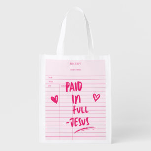 'Paid In Full - Jesus' Pink Receipt Christian Gift Grocery Bag