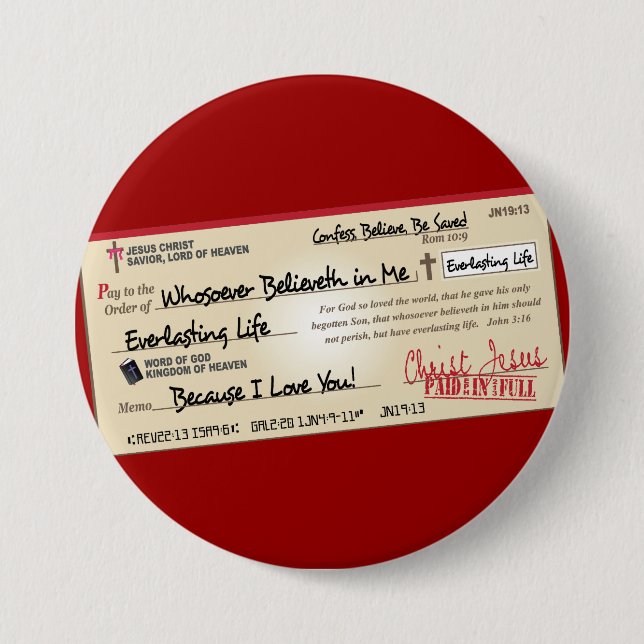 Paid in Full Saved by Jesus Check Button (Front)