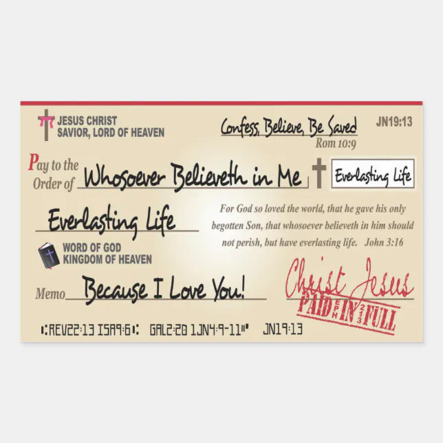 Paid in Full Saved by Jesus Check Christian Rectangular Sticker | Zazzle
