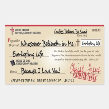 Paid In Full Saved By Jesus Check Christian Rectangular Sticker by ne1512BLVD at Zazzle